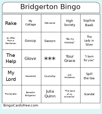 Bridgerton Bingo Card
