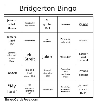 Bridgerton Bingo Card