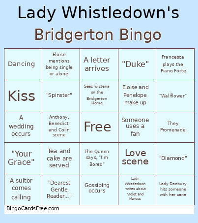 Bridgerton Bingo Card