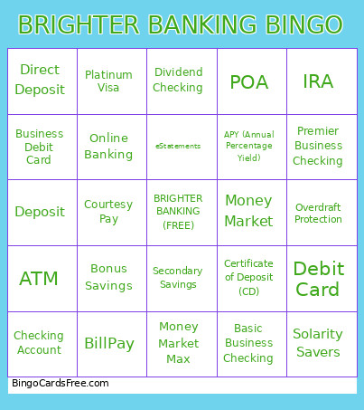 Brighter Banking Bingo Card