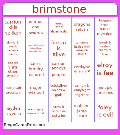 Brimstone Bingo Card