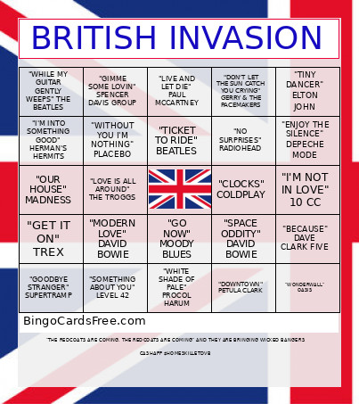 BRITISH INVASION Bingo Card