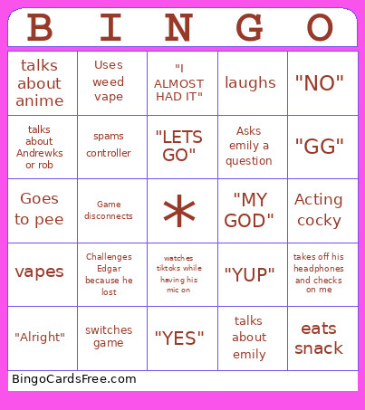Briyan Bingo Card