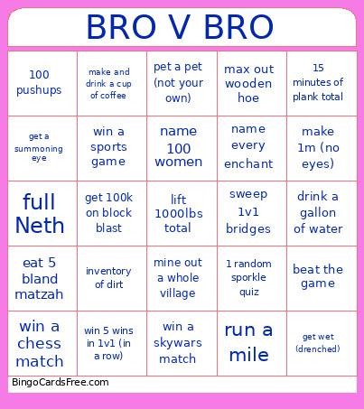 BRO V RBO Bingo Card