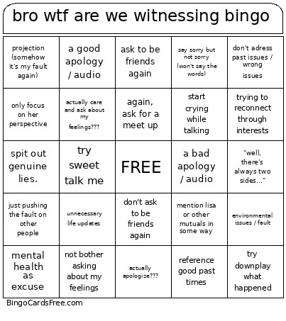 Bro Wtf Are We Witnessing Bingo Card