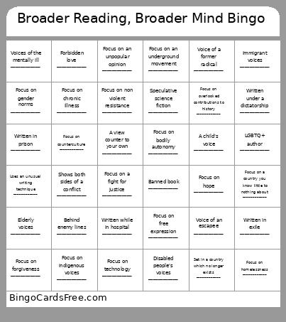 Broader Reading, Broader Mind Bingo Card