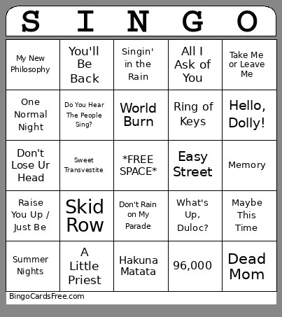 Broadway #1 Bingo Card