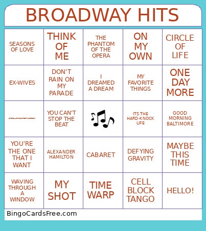 BROADWAY HITS Bingo Card