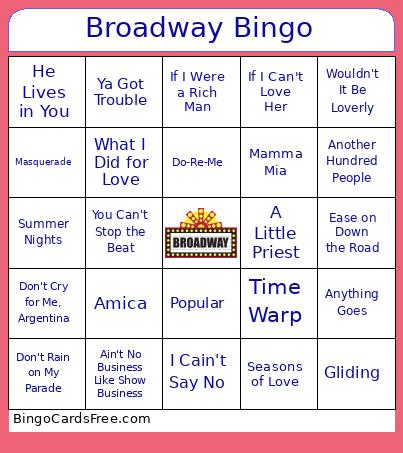 Broadway Music Bingo