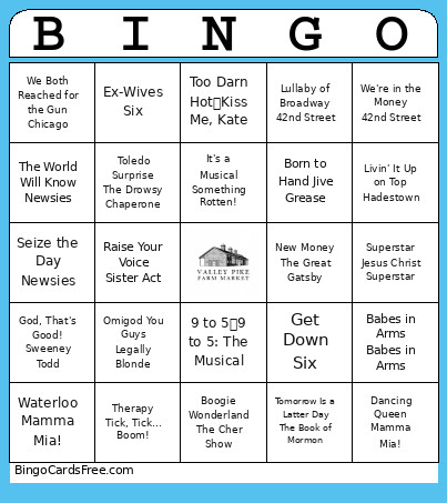 Broadway Musicals Bingo Card