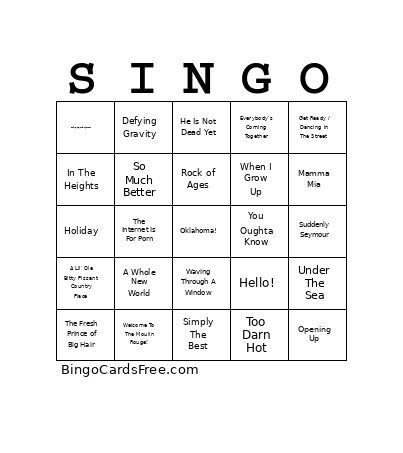 Broadway Musicals V01 Bingo Card