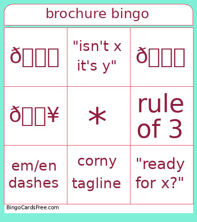 Brochure Bingo Card