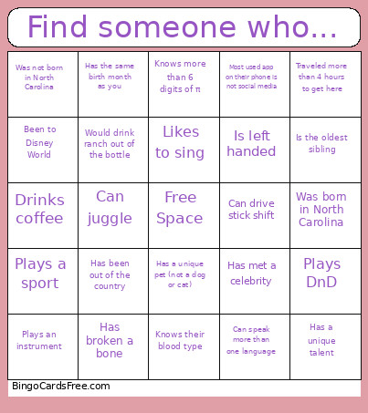 Brody RISE Ice Breaker Bingo Card