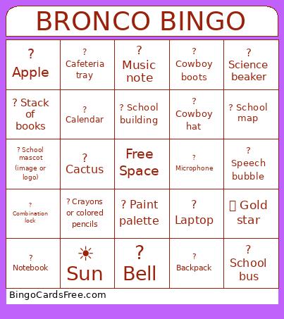 BRONCO Bingo Card