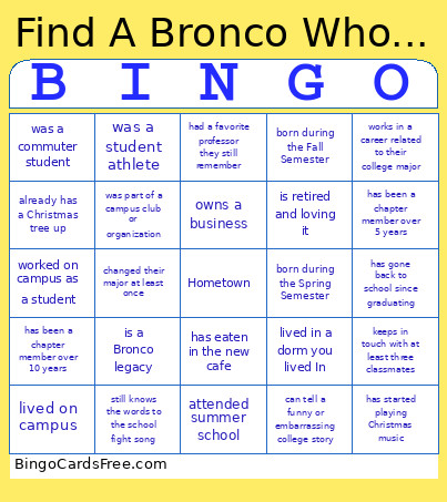 Bronco Icebreaker Bingo Card