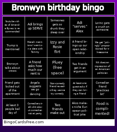 Bronwyn birthday bingo