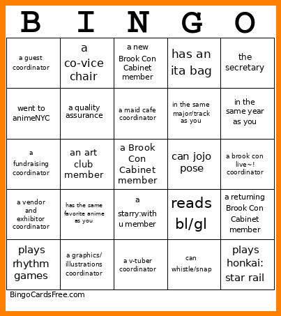 Brook Con Bingo Card