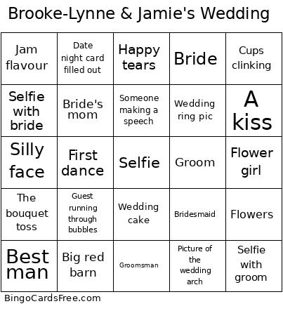Brooke-Lynne & Jamie's Wedding Bingo Card
