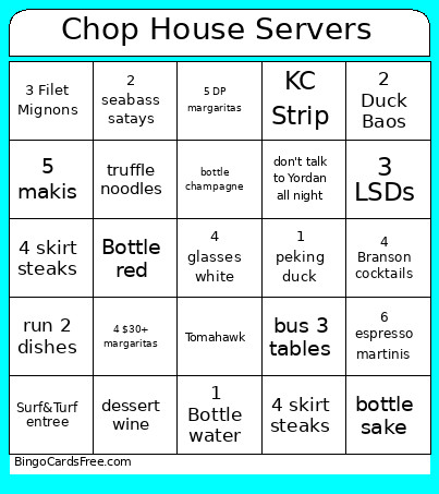 Brooklyn Chop House Bingo Card