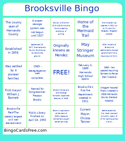 Brooksville Bingo Card