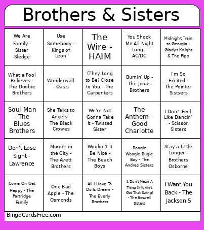 Brothers & Sisters Bingo Card
