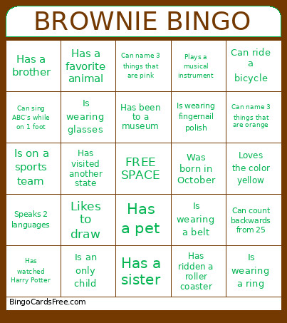 BROWNIE Bingo Card