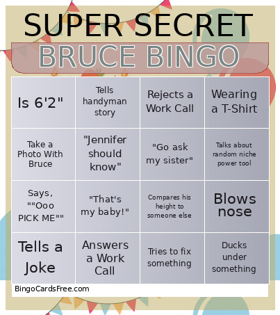Bruce's 75th Birthday Bingo Card
