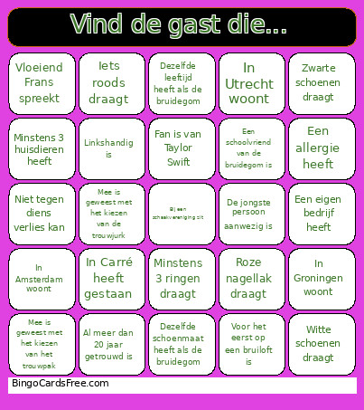 Bruiloft Jorn En Hilde Bingo Card