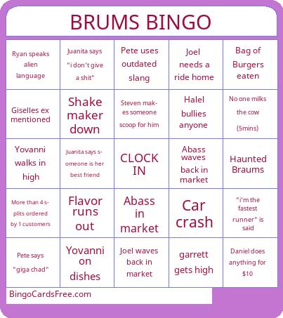 BB V3 Bingo Cards Free Pdf Printable Game, Title: BRUMS BINGO