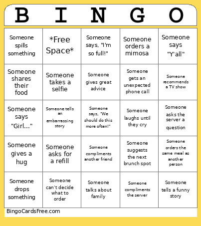 Brunch Bingo Card