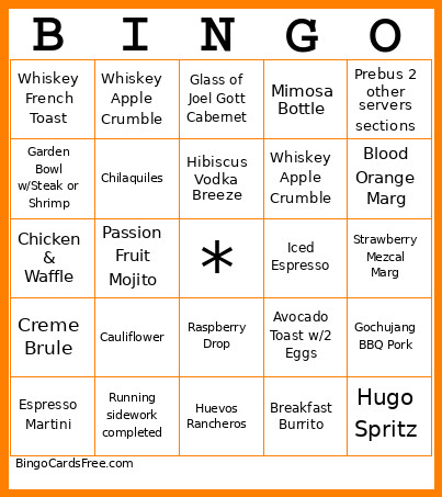 Brunch Bingo Card
