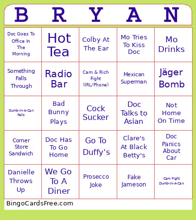 Bryan Bingo Card