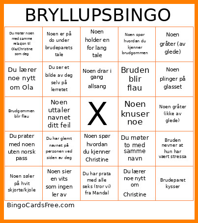 Bryllups Bingo Card 2