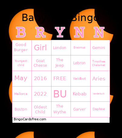 Brynn Bingo Card
