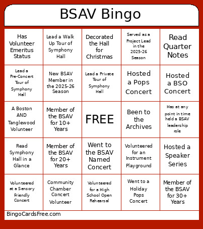 BSAV Bingo Card