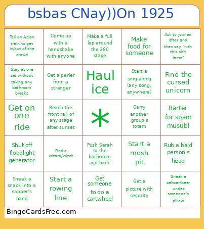 Bsbas CNay))On 1925 Bingo Card