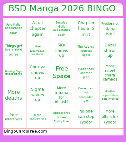 BSD Manga 2026 Bingo Card