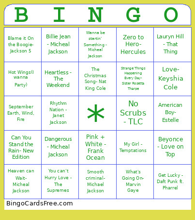 BSU Music Bingo Card