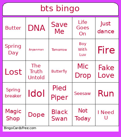 Bts Bingo Card