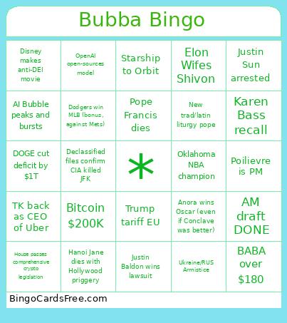 Bubba Bingo Card