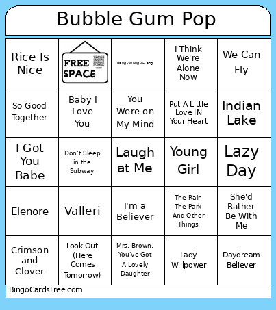 Bubble Gum Pop Bingo Card