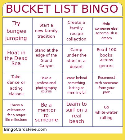 Bucket List Bingo