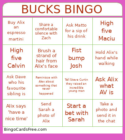 BUCKS Bingo Card