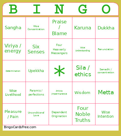 Buddha Bingo Card