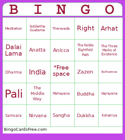 Buddhism Bingo Card