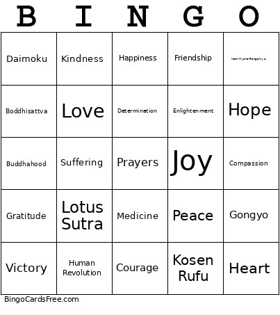 Buddhist Bingo Card