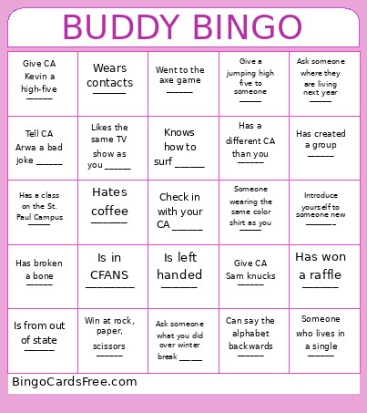 Buddy Bingo Card