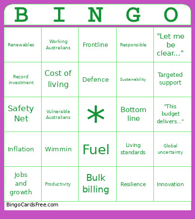 Budget Bingo Card