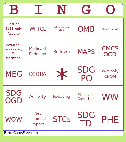 Budget Neutrality Bingo Card