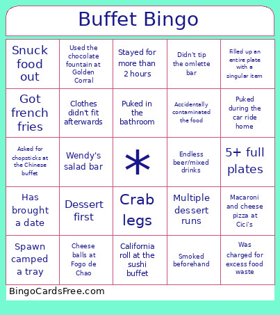 Buffet Bingo Card